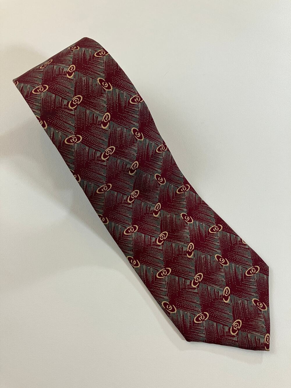 Vintage Burdines Studio Tie 100% Italian Silk 57x3.5 Burgundy Made USA Geometric